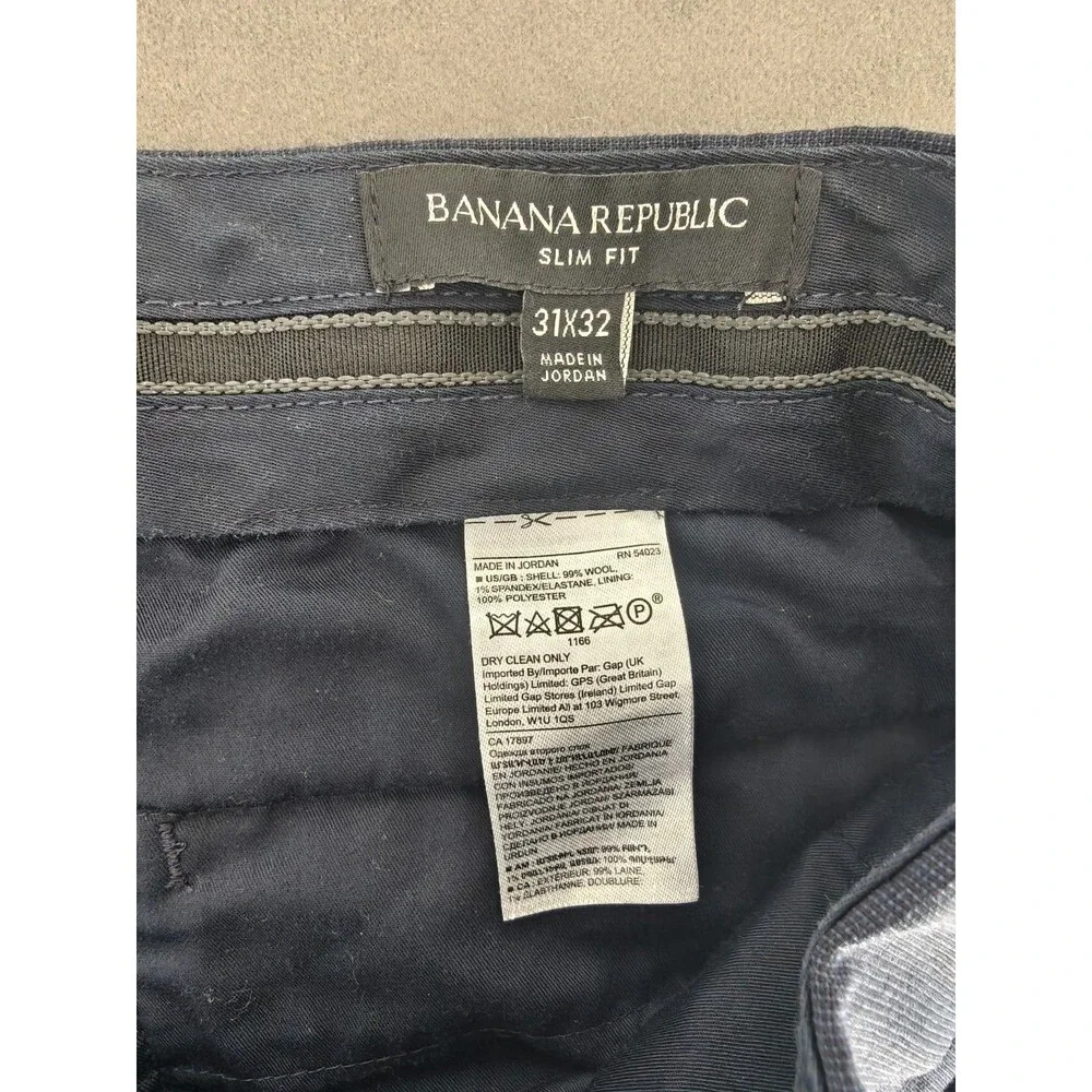 Banana Republic Slim Fit Wool Dress Pants Mens 31x32 Navy 99% Wool Stretch